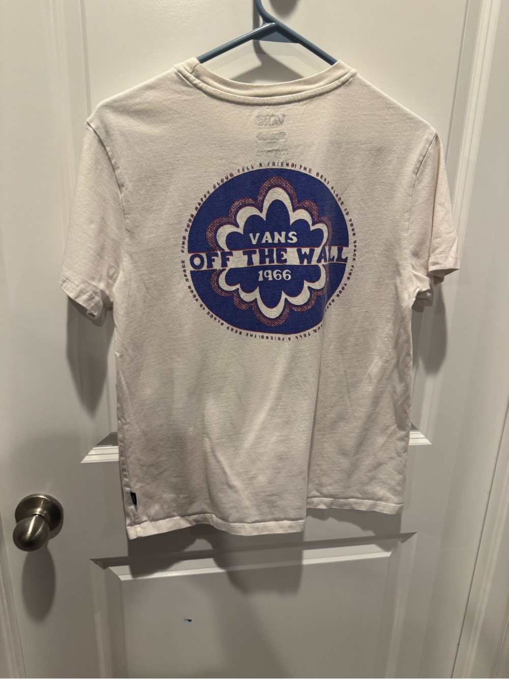 Vans White Short Sleeve Tee with Blue & Purple Graphic Logo
